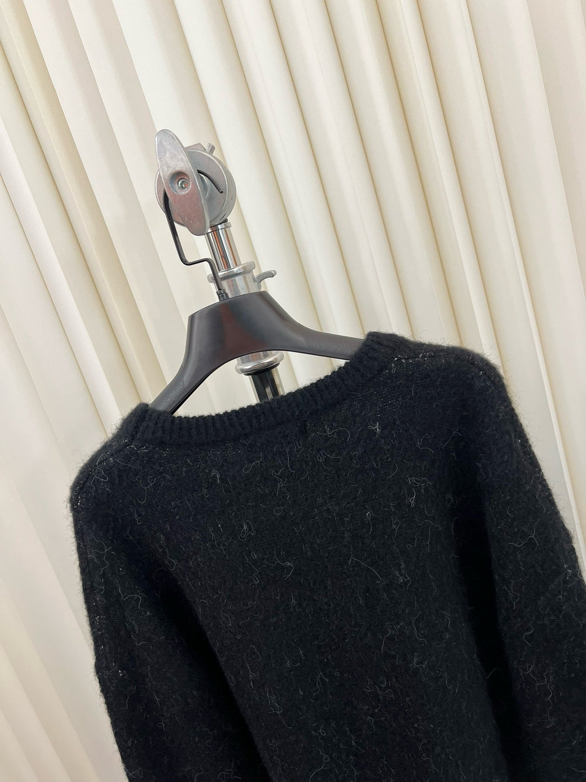 Black Wool Script Logo Crewneck - Men's