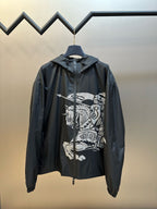 Black Nylon Print Zip-Through - Men's