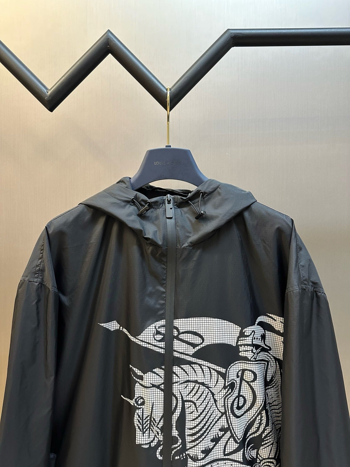 Black Nylon Print Zip-Through - Men's