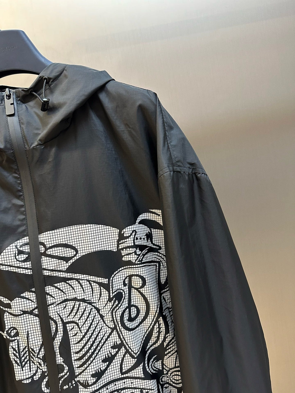 Black Nylon Print Zip-Through - Men's