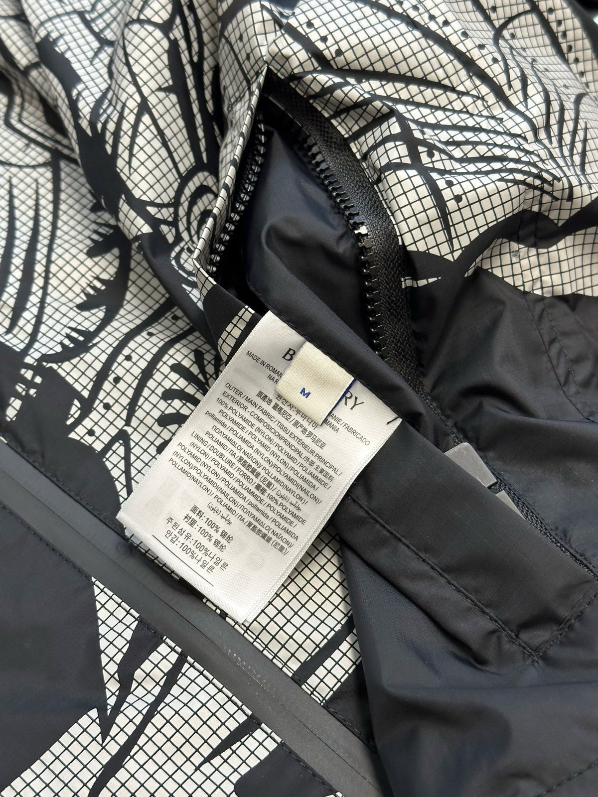 Black Nylon Print Zip-Through - Men's