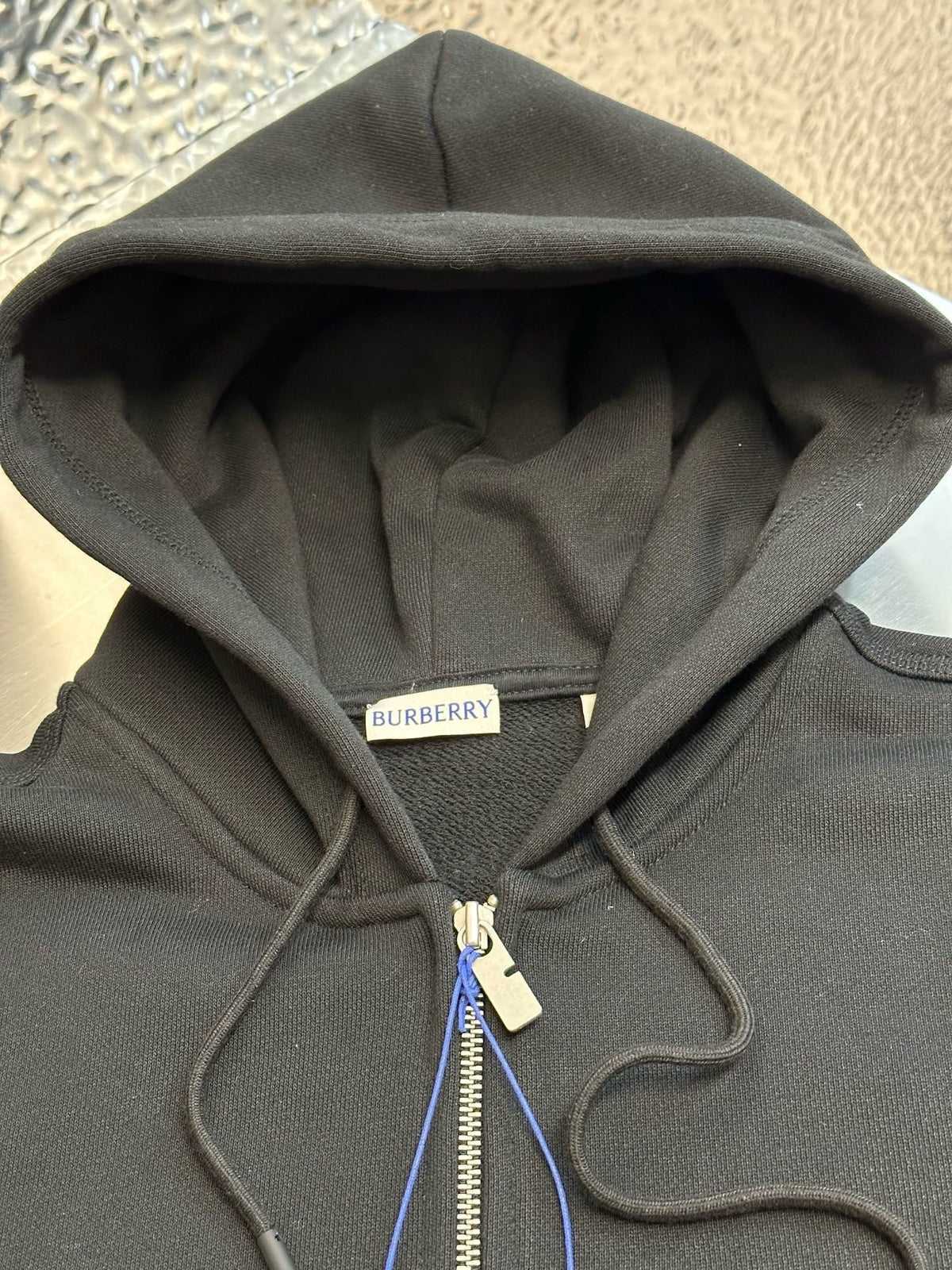 Black Cotton Check Trim Zip-Through - Men's