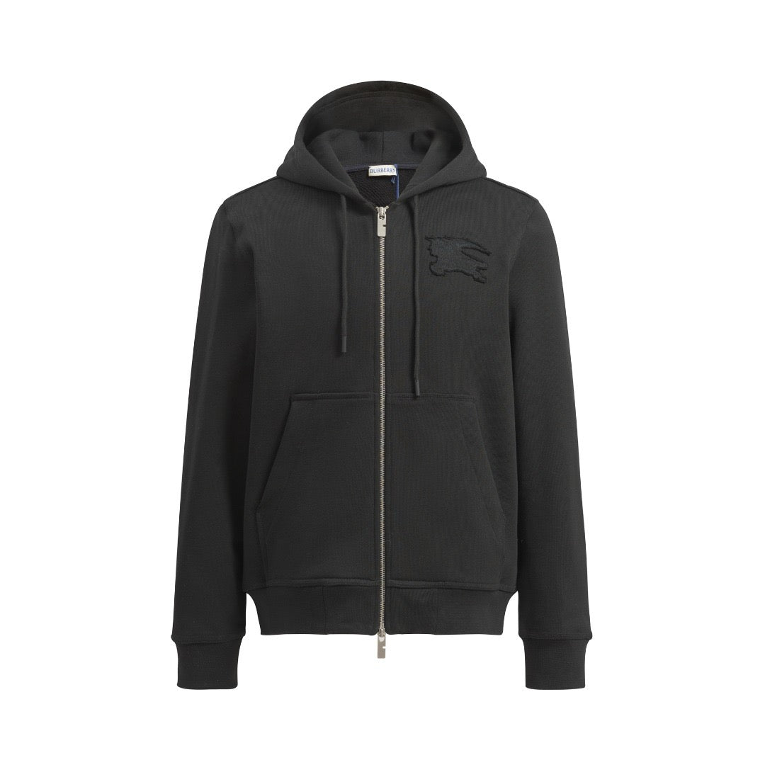 Black Cotton Plain Zip-Through - Men's