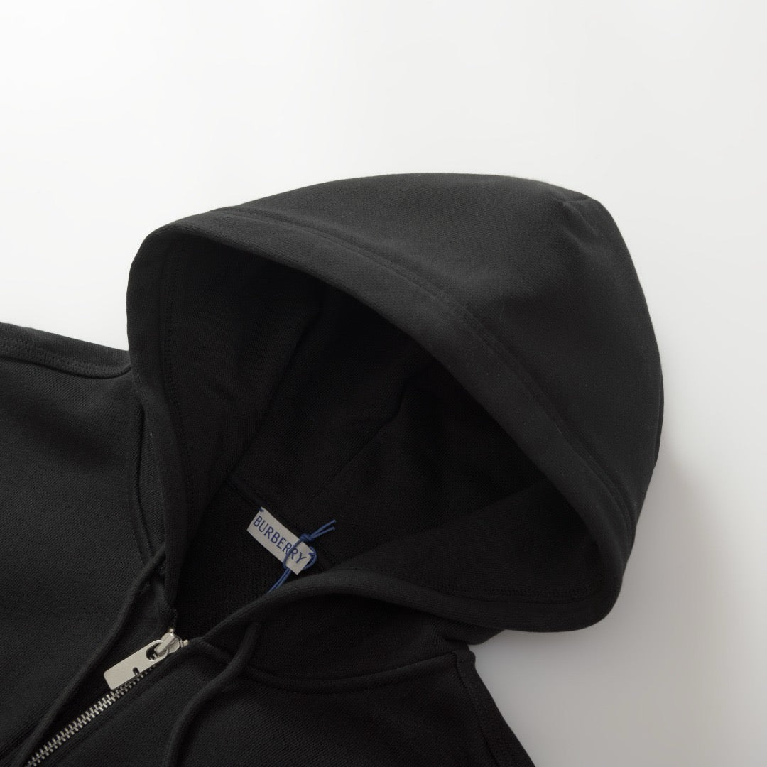 Black Cotton Plain Zip-Through - Men's