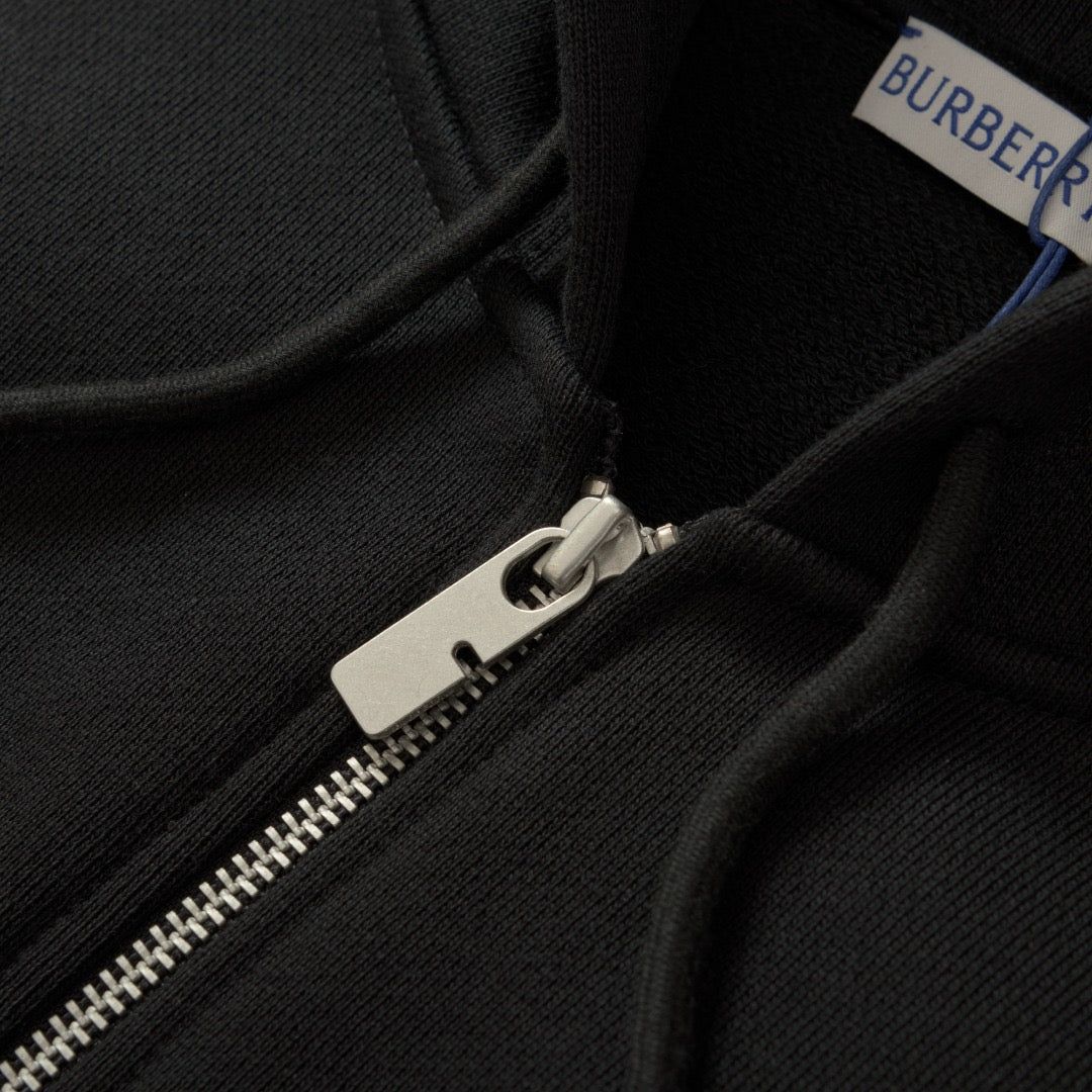 Black Cotton Plain Zip-Through - Men's
