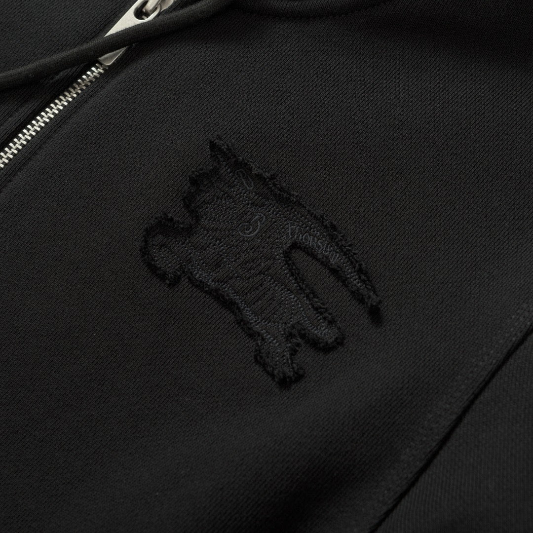 Black Cotton Plain Zip-Through - Men's