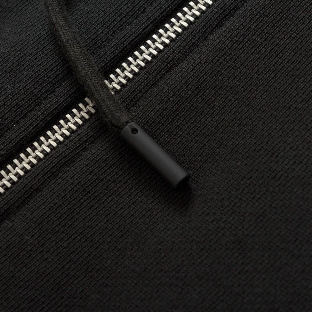 Black Cotton Plain Zip-Through - Men's