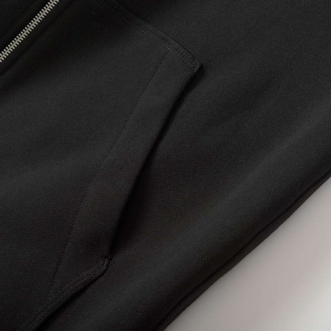 Black Cotton Plain Zip-Through - Men's