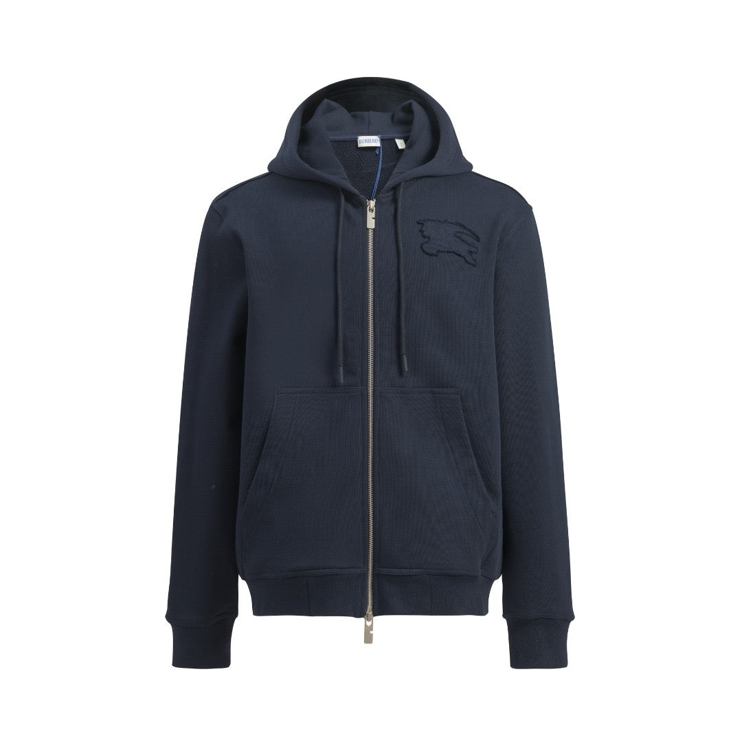 Black Cotton Plain Zip-Through - Men's