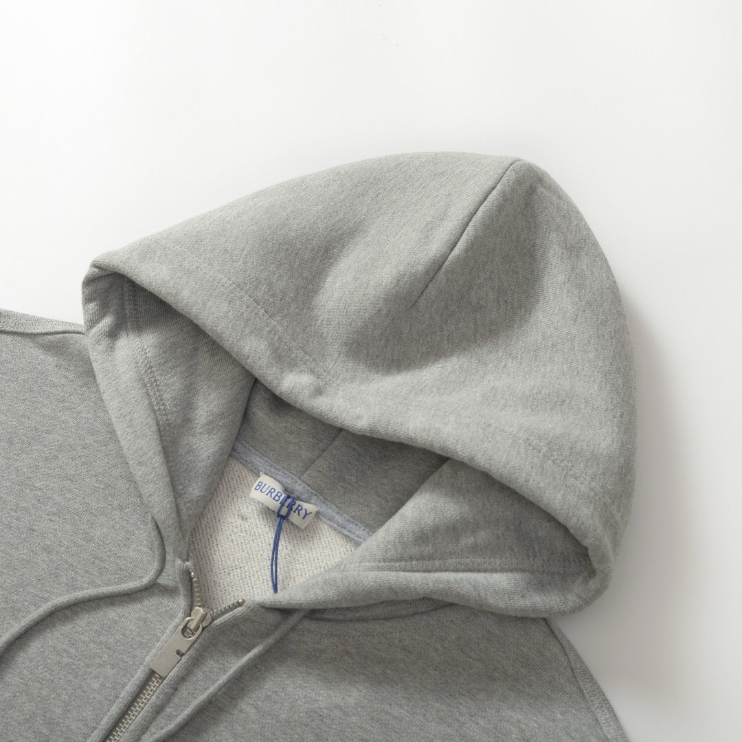 Black Cotton Check Patch Zip-Through - Men's