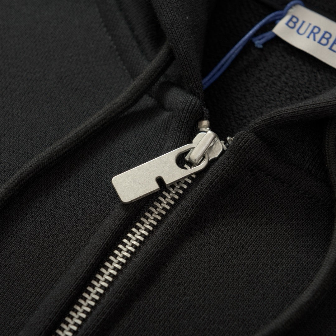 Black Cotton Check Patch Zip-Through - Men's