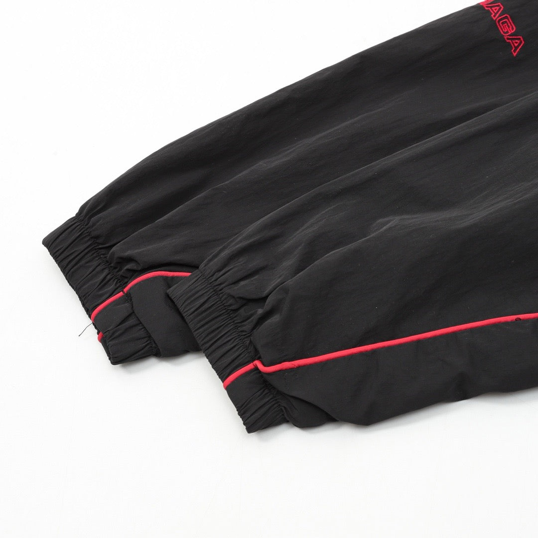 Black Nylon Embroidered Track - Men's