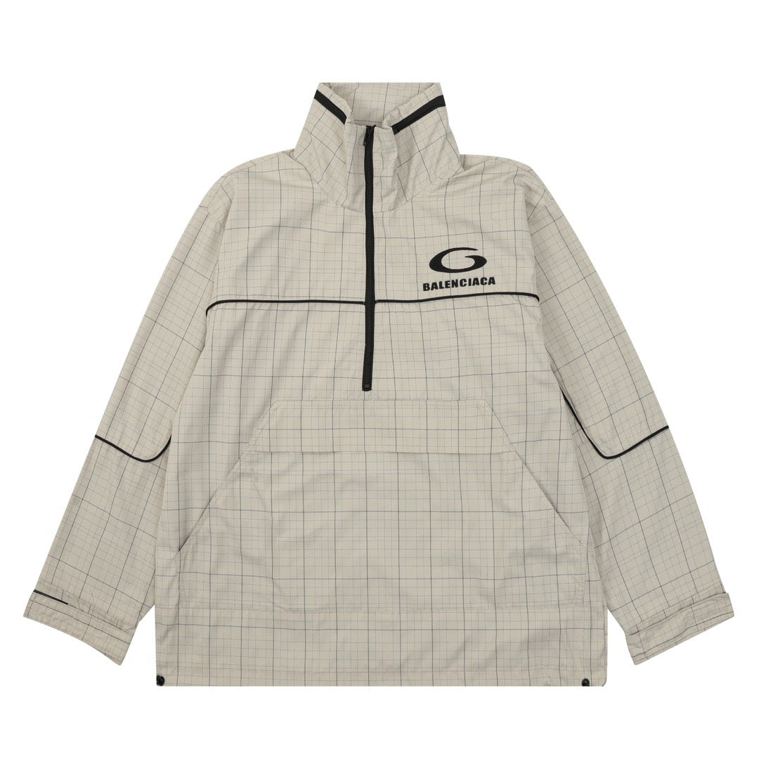 Khaki Nylon Half-Zip Anorak - Men's