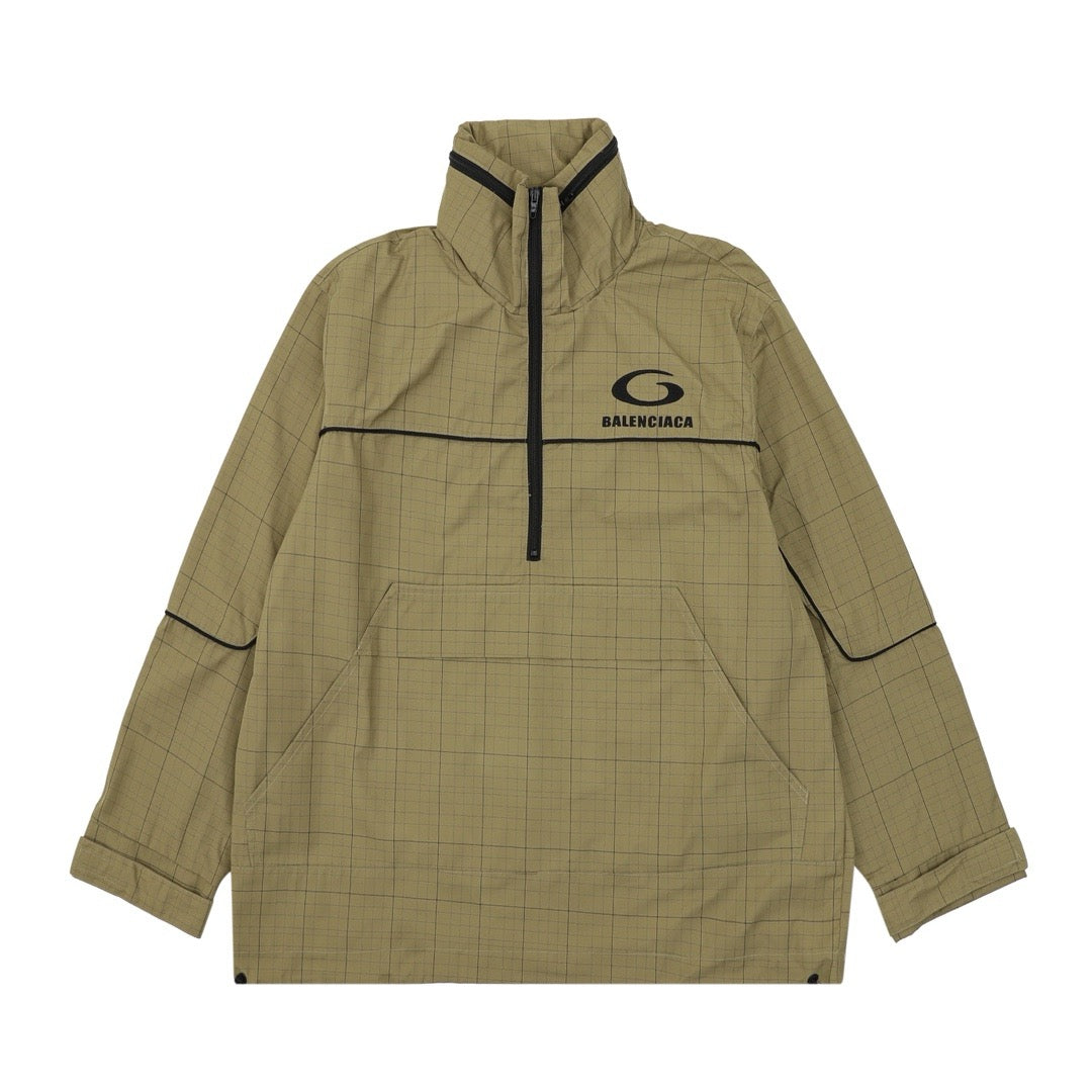 Khaki Nylon Half-Zip Anorak - Men's