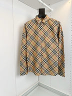 Beige Cotton Check Shirt Jacket - Men's