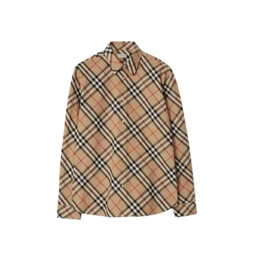Beige Cotton Check Shirt Jacket - Men's