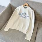 Cream Cotton Script Logo Crewneck - Men's