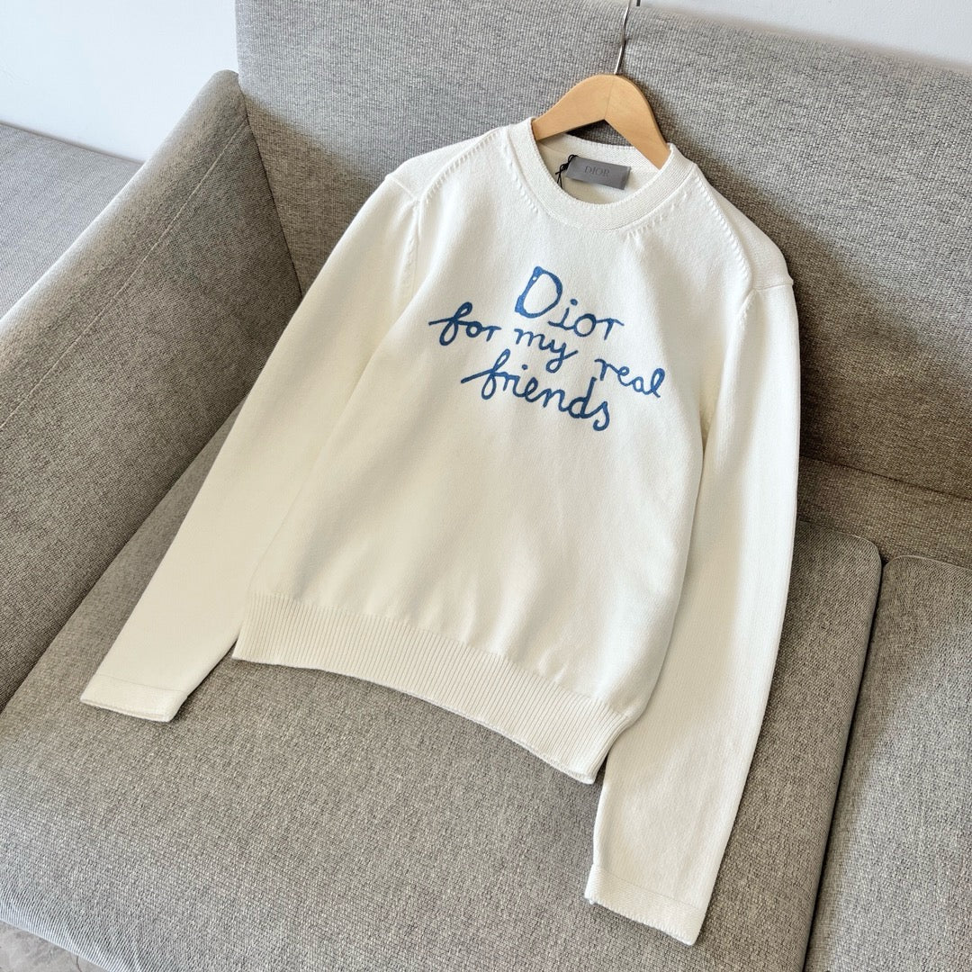 Cream Cotton Script Logo Crewneck - Men's