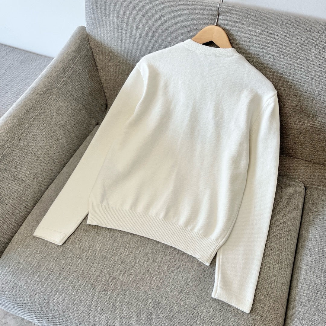 Cream Cotton Script Logo Crewneck - Men's