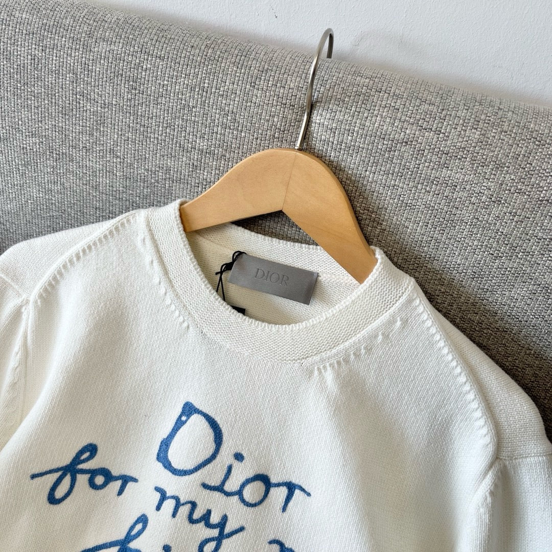 Cream Cotton Script Logo Crewneck - Men's