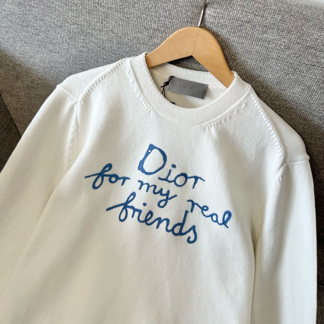 Cream Cotton Script Logo Crewneck - Men's