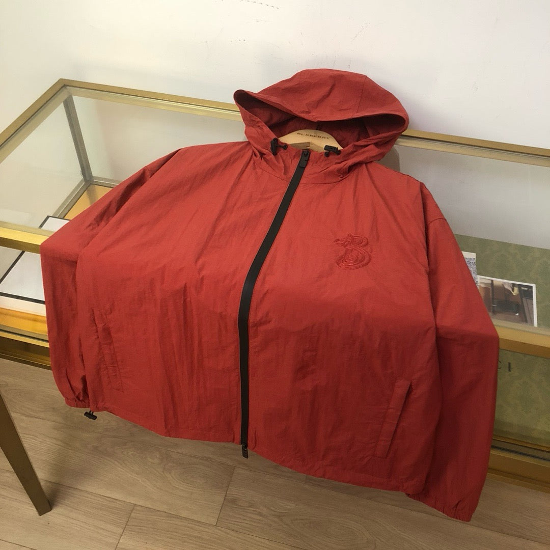 Red Nylon Plain Hooded - Men's