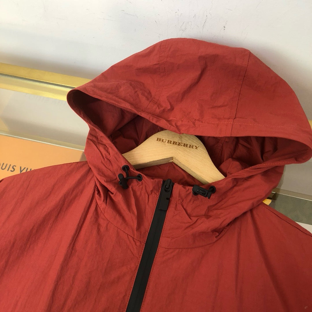 Red Nylon Plain Hooded - Men's