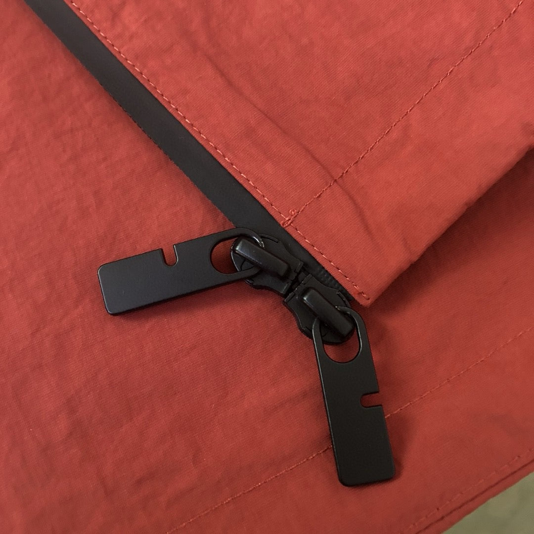 Red Nylon Plain Hooded - Men's
