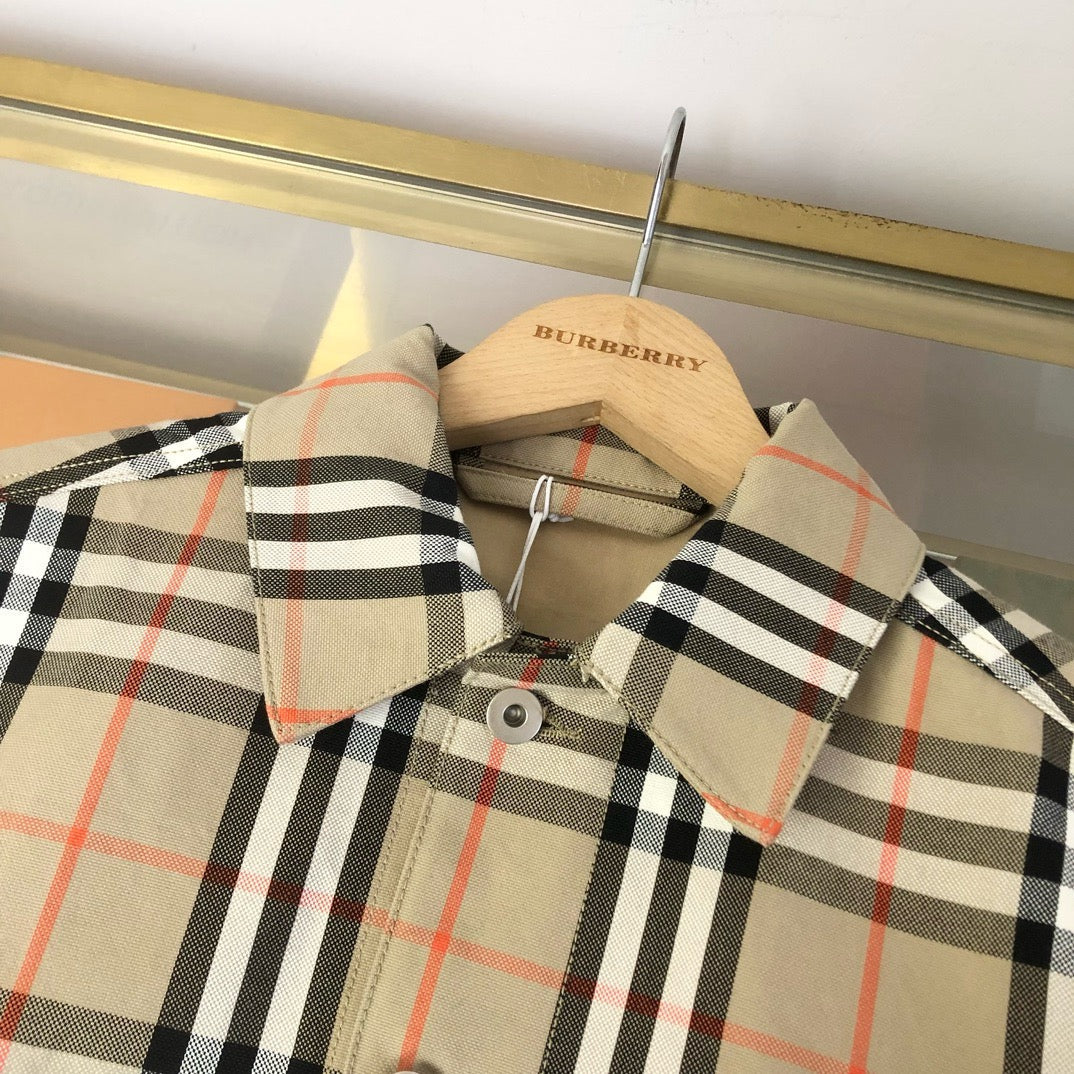 Beige Cotton Check Overshirt - Men's