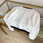 White Tweed Contrast Trim Cardigan - Women's