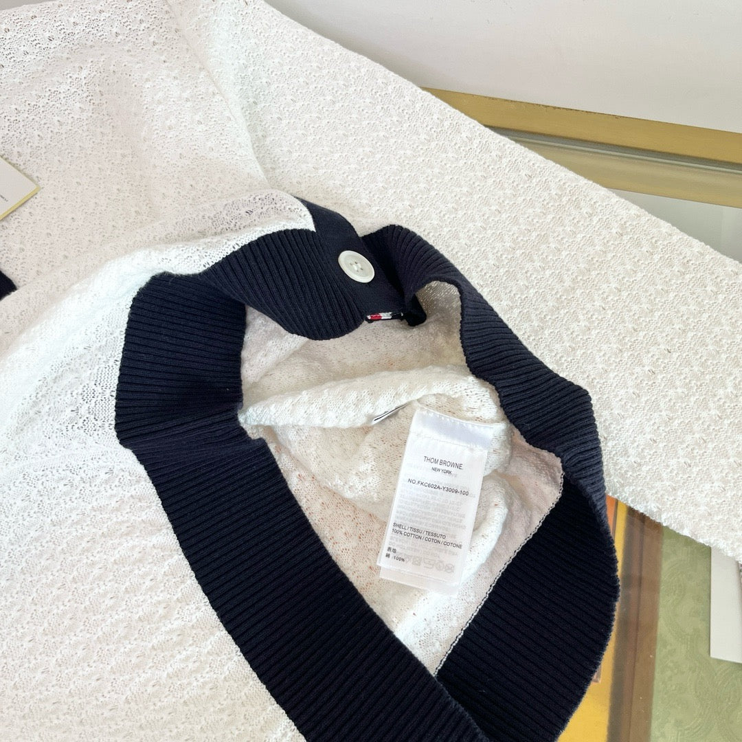 White Tweed Contrast Trim Cardigan - Women's