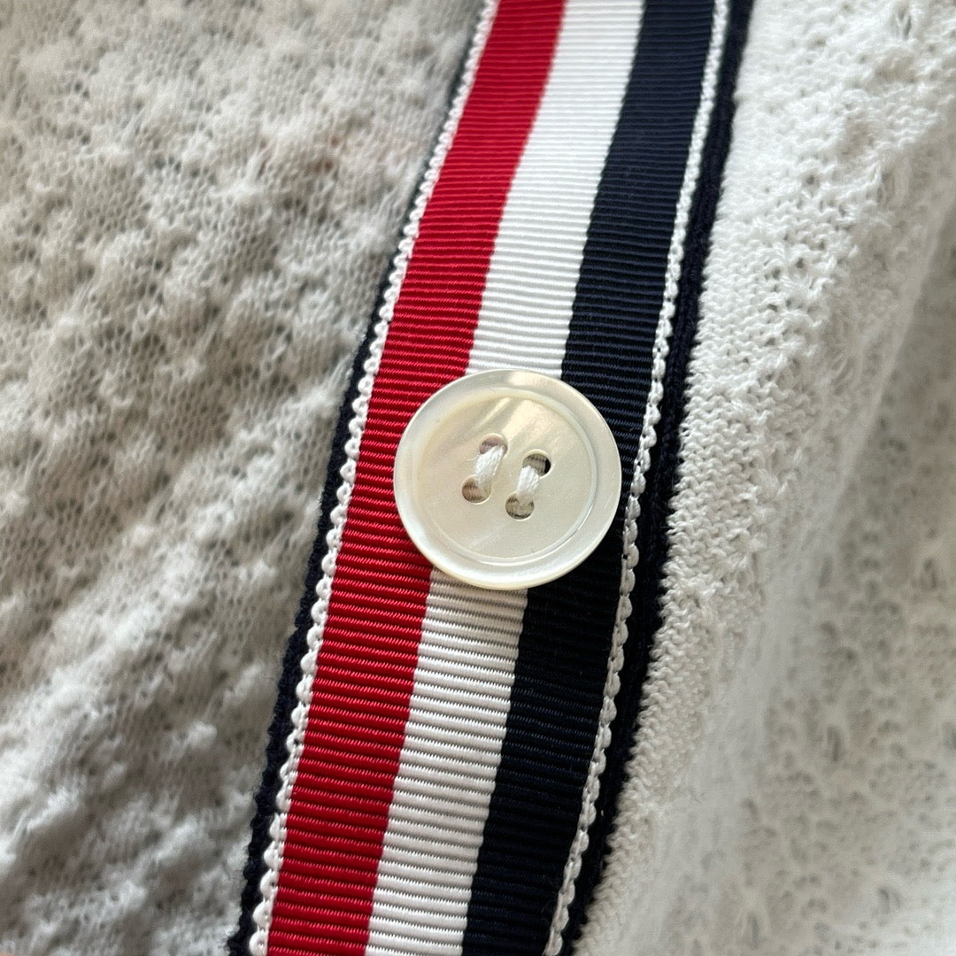 White Tweed Contrast Trim Cardigan - Women's