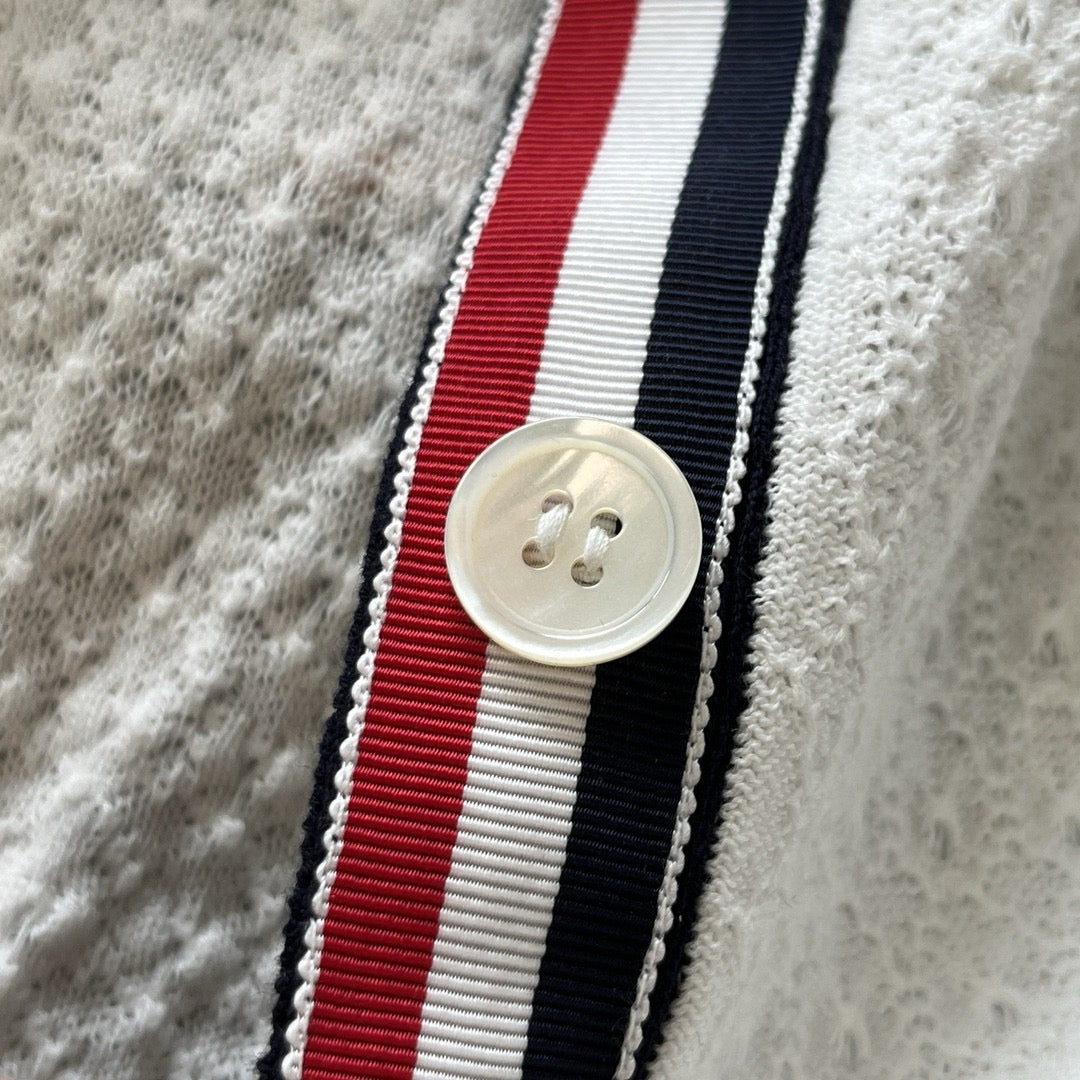 White Tweed Contrast Trim Cardigan - Women's