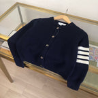 Navy Wool Floral Intarsia Crewneck - Women's
