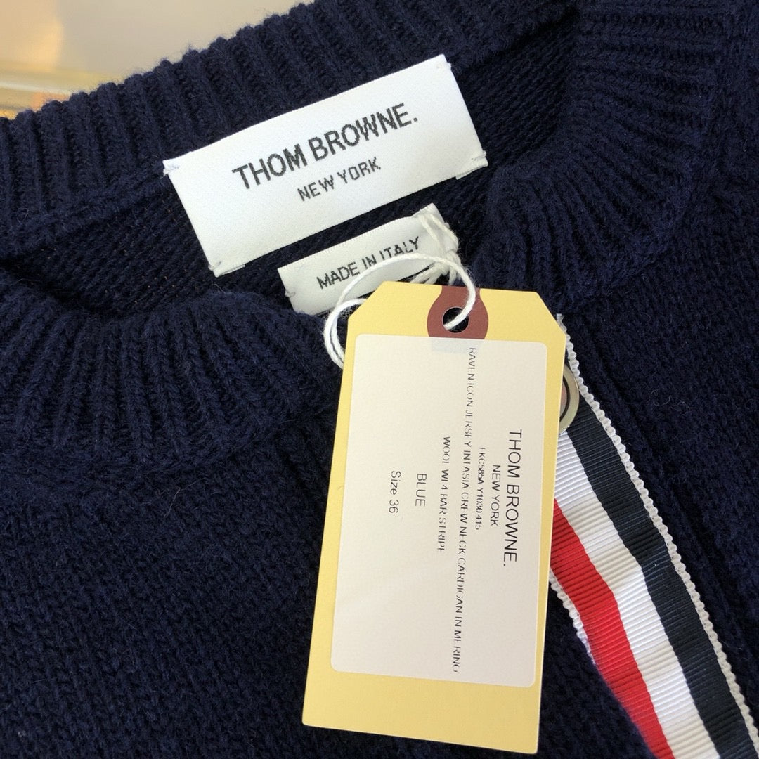 Navy Wool Floral Intarsia Crewneck - Women's