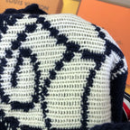 Navy Wool Floral Intarsia Crewneck - Women's