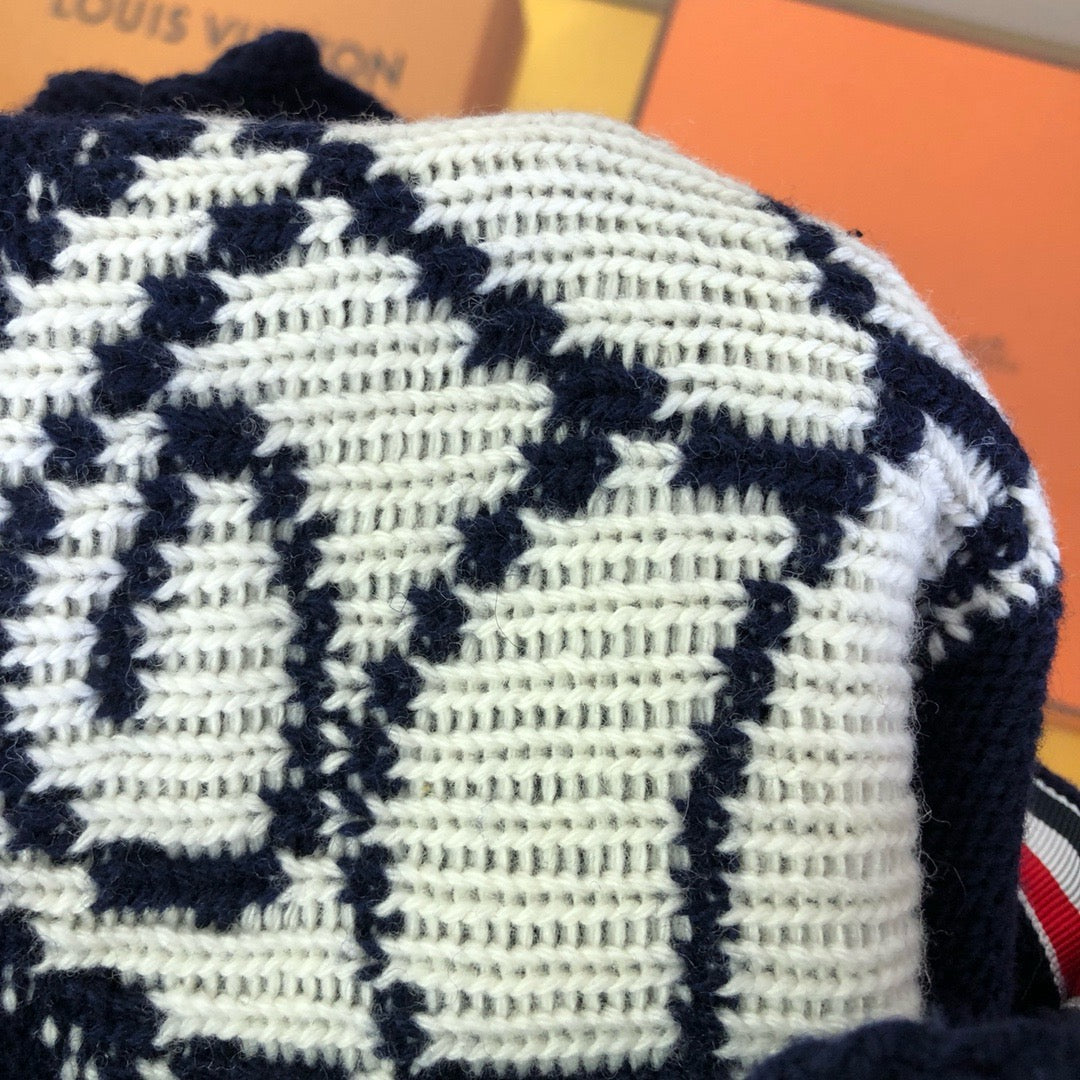 Navy Wool Floral Intarsia Crewneck - Women's