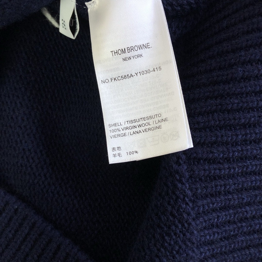 Navy Wool Floral Intarsia Crewneck - Women's