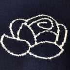 Navy Wool Floral Intarsia Crewneck - Women's