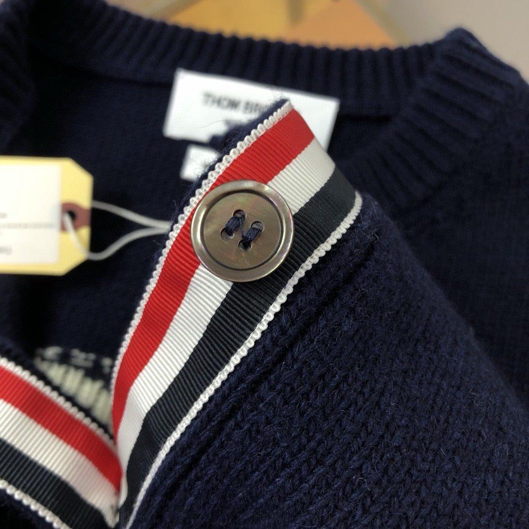 Navy Wool Floral Intarsia Crewneck - Women's