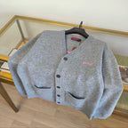 Grey Wool Script Logo Cardigan - Men's