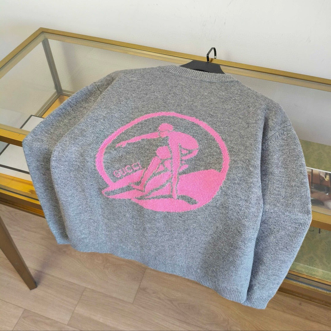 Grey Wool Script Logo Cardigan - Men's