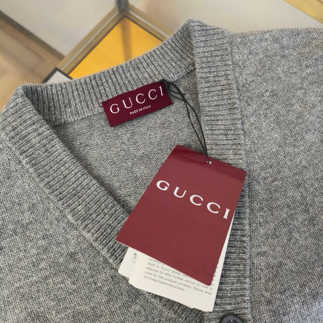 Grey Wool Script Logo Cardigan - Men's
