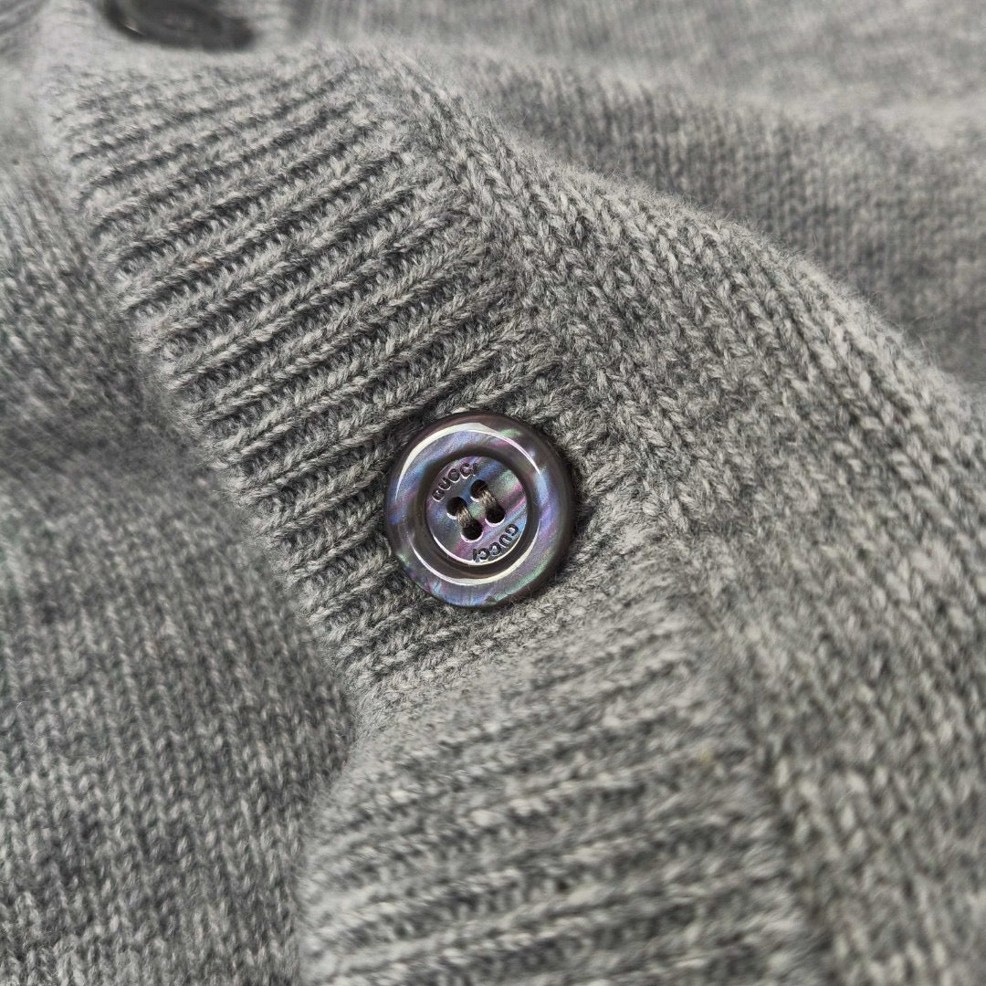 Grey Wool Script Logo Cardigan - Men's