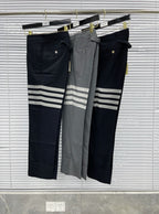 Grey Cotton Striped Leg Joggers - Men's