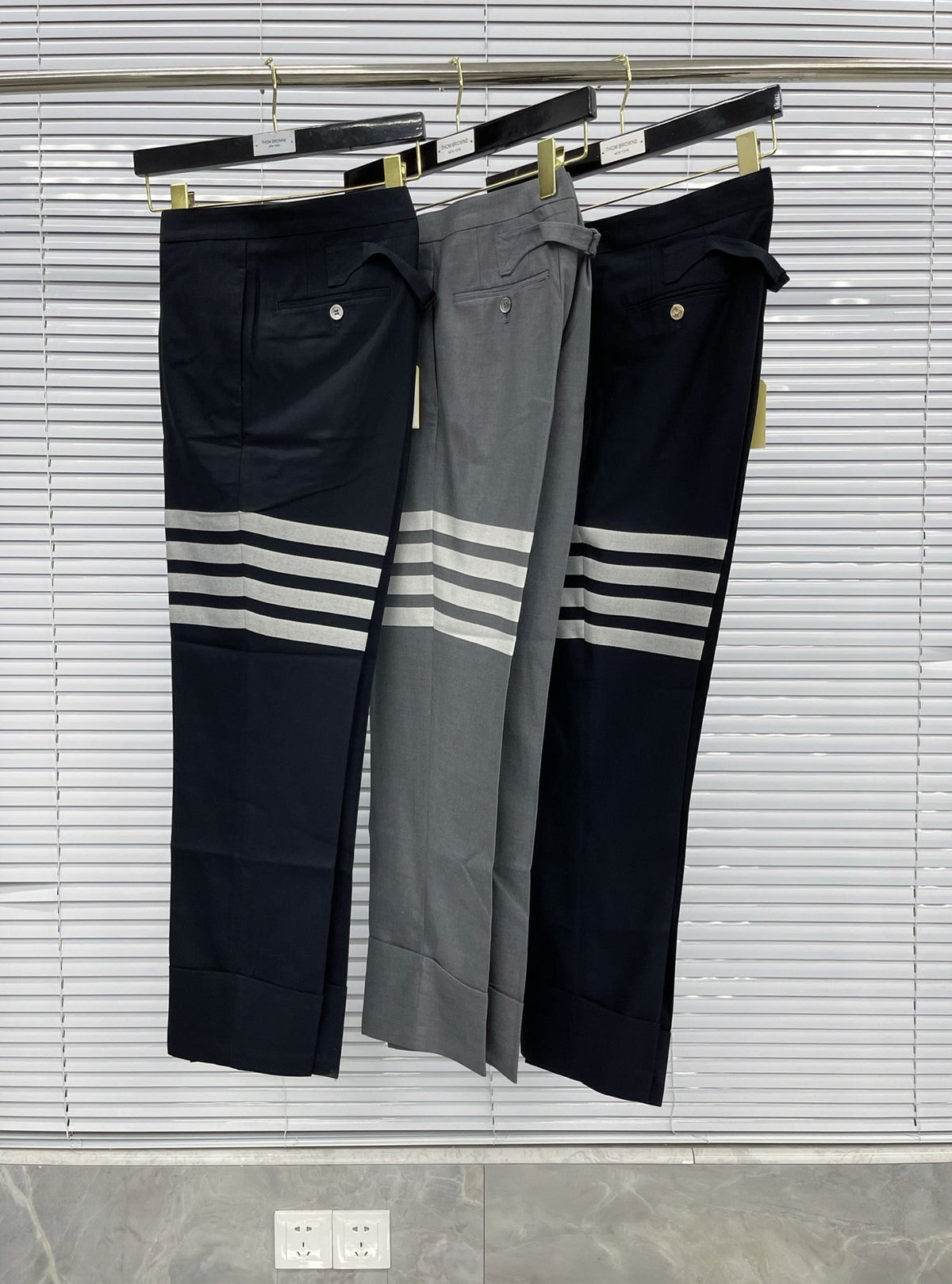 Grey Cotton Striped Leg Joggers - Men's