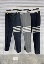 Grey Cotton Striped Leg Joggers - Men's
