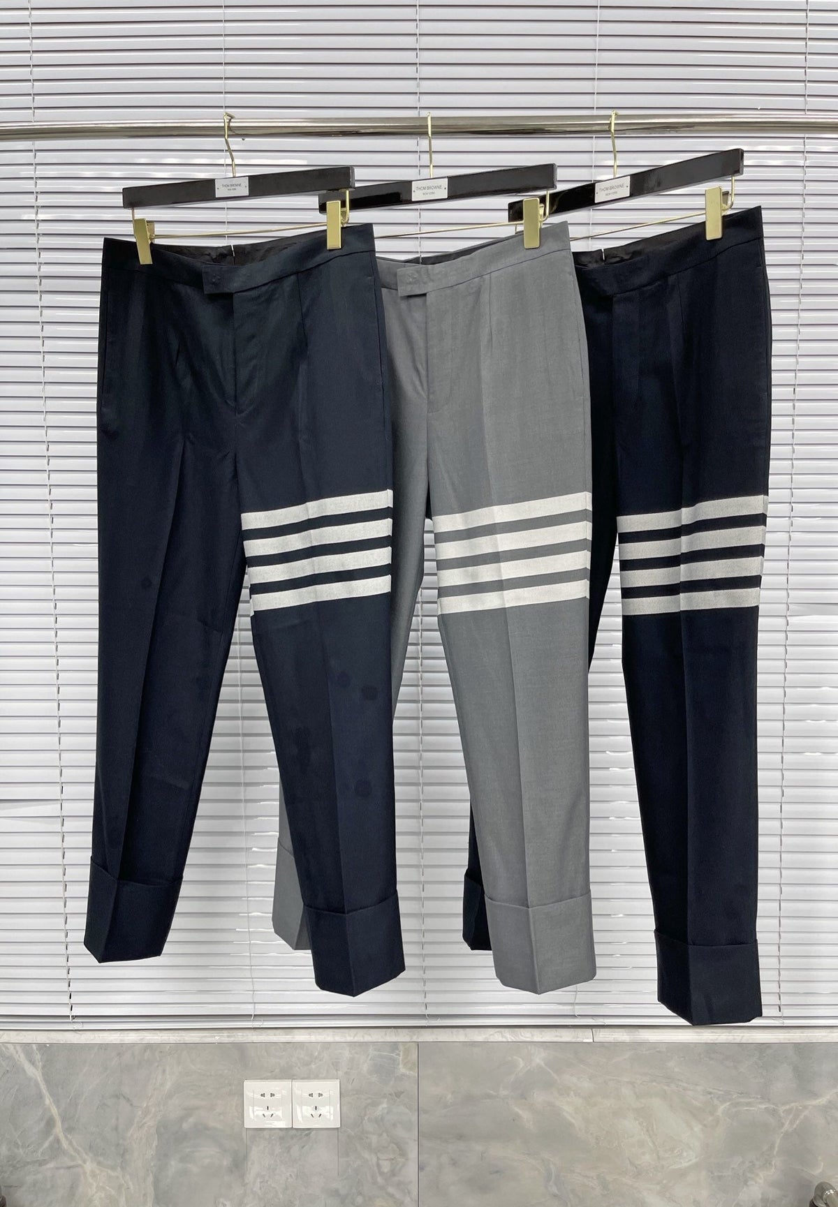 Grey Cotton Striped Leg Joggers - Men's