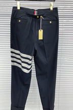 Grey Cotton Striped Leg Joggers - Men's