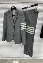 Grey Cotton Striped Leg Joggers - Men's